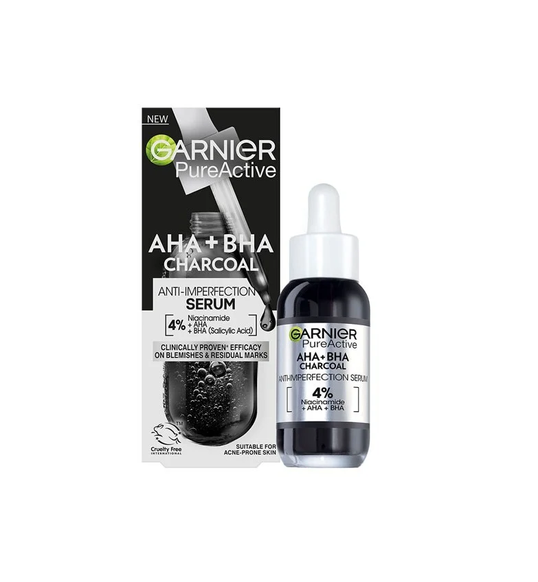 Garnier PureActive Aha+Bha Charcoal Anti-Imperfection Serum 30ml ...