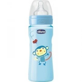 CHICCO WELL BEING Πλαστικό Μπιμπερό ΘΣ Γρήγορη Ροή 4m+ Μπλέ 330ml
