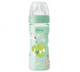 Chicco Well Being Πλαστικό Μπιμπερό Green Θηλή Σιλικόνης Μέτρια Ροή 2m+ 250ml