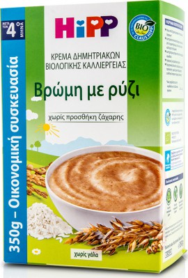 Hipp Κρέμα Δημητριακών Βιολογικής Καλλιέργειας Βρώμη με Ρύζι από τον 4ο μήνα 350gr