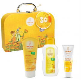 Weleda PROMO Βαλιτσάκι με Σαμπουάν & Αφρόλουτρο Καλέντουλας 200ml, Κρέμα Καλέντουλας για την Αλλαγή Πάνας 75ml, Λάδι Περιποίησης Καλέντουλας 200ml & ΔΩΡΟ Rhinodoron Ρινικό Εκνέφωμα με Αλόη Βέρα 20ml