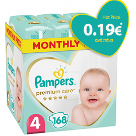 Pampers Premium Care Πάνες Μέγεθος 4 Maxi 9-14 kg Monthly Pack 168 Πάνες