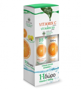 Power Health Βιταμίνη C 1000mg + Βιταμίνη D3 1000iu με Stevia 24 eff.tabs + Δώρο Βιταμίνη C 500mg 20eff.tabs