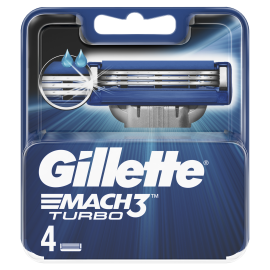Gillette Mach3 Turbo Ανταλλακτικές Κεφαλές Ξυριστικής Μηχανής, 4 Ανταλλακτικά, Με Λεπίδες πιο Δυνατές Και Από Ατσάλι