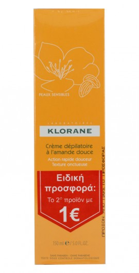 Klorane Creme Depilatoire Απαλή Αποτριχωτική Κρέμα με Γλυκό Αμύγδαλο PROMO ΤΟ 2ο ΠΡΟΪΟΝ 1€, 2 x 150ml
