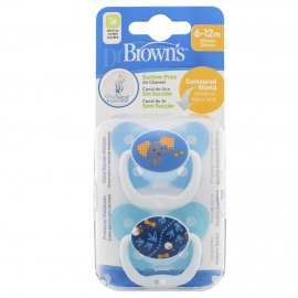 Dr. Browns Πιπίλα πεταλούδα ορθο/κη μπλε, επίπεδο 2, 6-12 μηνών (2 τεμ.)