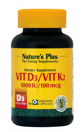 NATURES PLUS Vitamin D3 & Vitamin K2, 1000iu, 100mcg, 90vcaps