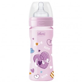 CHICCO WELL BEING Πλαστικό Μπιμπερό ΘΣ Μέτρια Ροή 2m+ Ρόζ 250ml