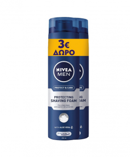 Nivea Men Protect Care Αφρός Ξυρίσματος με Aloe Vera 2x200ml (3 ευρώ Δώρο)