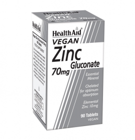 HEALTH AID ZINC GLUCONATE 70MG (10MG ELEMENTAL ZINC) TABLETS 90S