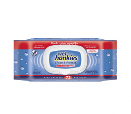 Mega Wet Hankies Clean & Protect Antibacterial Υγρά Αντιβακτηριδιακά Μαντηλάκια 72τμχ