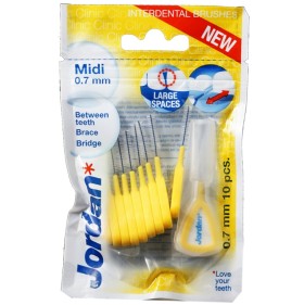 Jordan Interdental Brush Midi 0.7mm Κίτρινο 10 Τεμ …