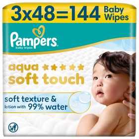 Pampers Aqua Soft Touch Μωρομάντηλα 99% Water 3x48 &hellip;