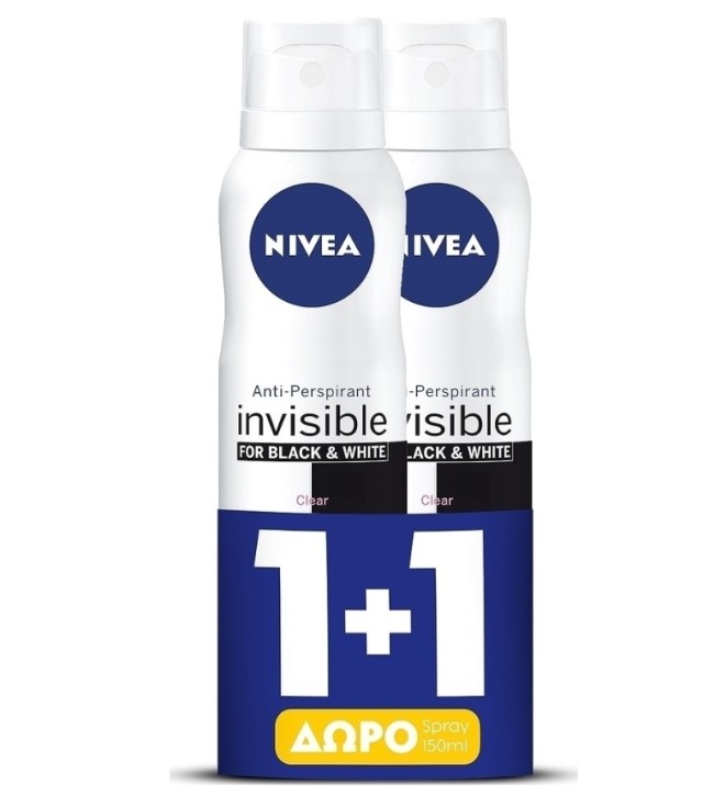 Nivea Γυναικείο Spray Black & White Invisible Original Quick Dry 150ml 1+1 Δώρo