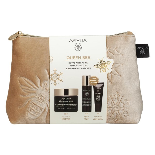 Apivita Queen Bee Set Absolute Anti-Aging & Regenerating Rich Texture Face Cream 50ml & Δώρο Redefining Serum 10ml & Δώρο Reviving Eye Cream 5ml & Νεσεσέρ