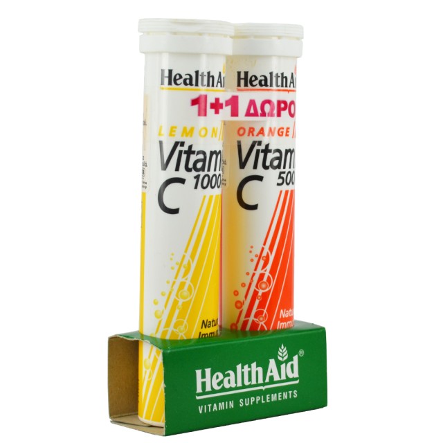 HEALTH AID Vitamin C 1000mg-Lemon & 500mg Πορτοκάλι - 20 + 20 Tabs ΔΩΡΟ