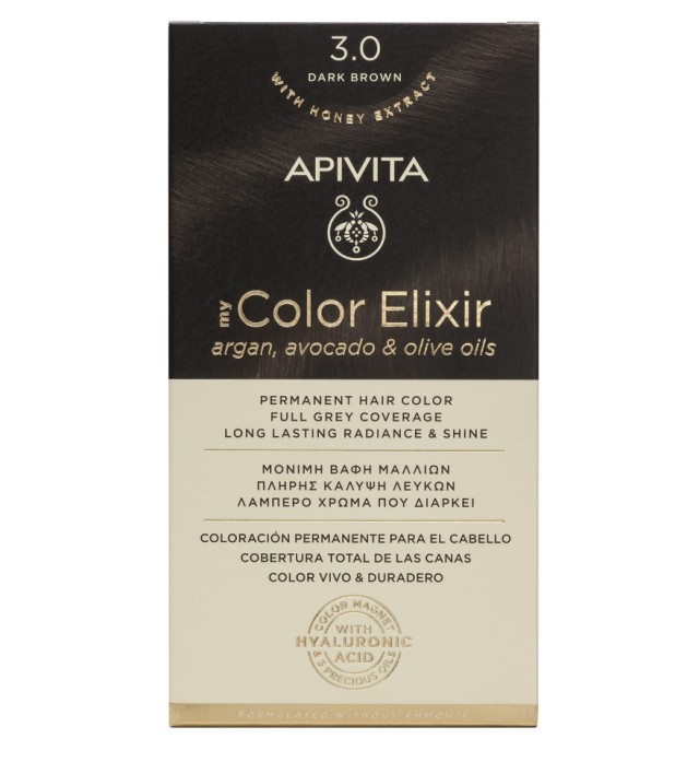 Apivita My Color Elixir kit Μόνιμη Βαφή Μαλλιών 3.0 ΚΑΣΤΑΝΟ ΣΚΟΥΡΟ