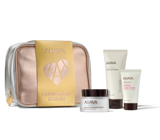 Ahava Set Time To Hydrate Essential Day Moisturizer Normal to Dry Skin 50ml + Time To Clear Purifying Mud Mask 100ml + Deadsea Water Mineral Hand Cream 40ml