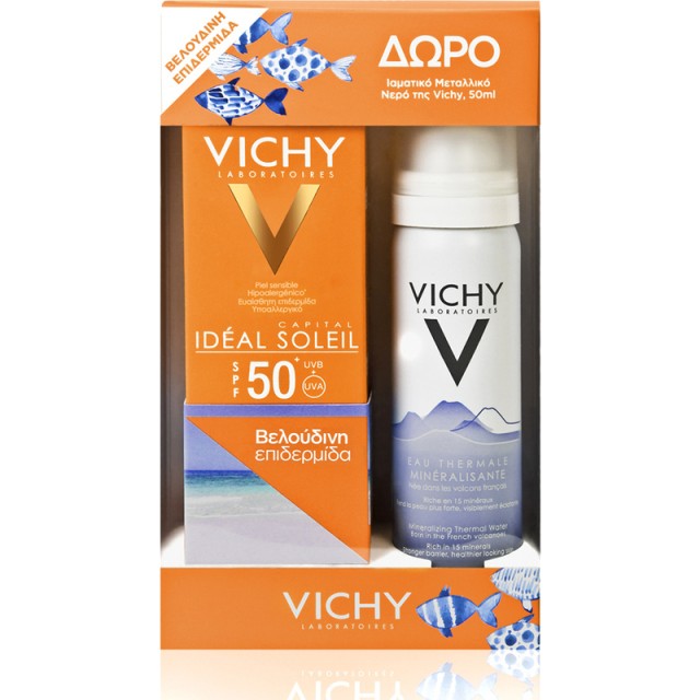 Vichy Ideal Soleil SPF50+ Αντηλιακή Κρέμα προσώπου για Βελούδινη Επιδερμίδα 50ml + ΔΩΡΟ Vichy Eau Thermale Mineralisante 50ml