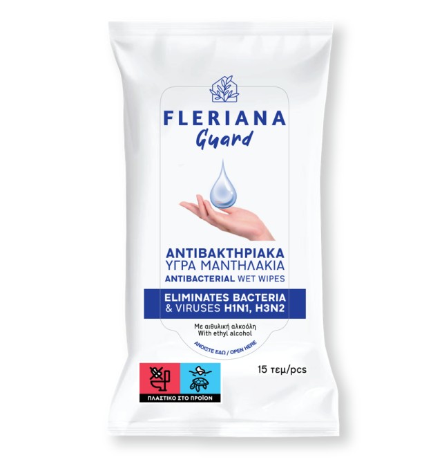 Fleriana Αντιβακτηριακά Υγρά Μαντηλάκια με Αιθυλική Αλκοόλη 15τμχ