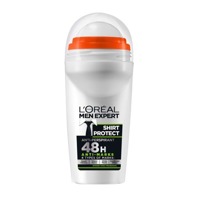 L' Oreal Paris Men Expert Shirt Protect Roll-on, 48ωρη ολική προστασία ενάντια στον ιδρώτα, τους λευκούς & κίτρινους λεκέδες 50ml