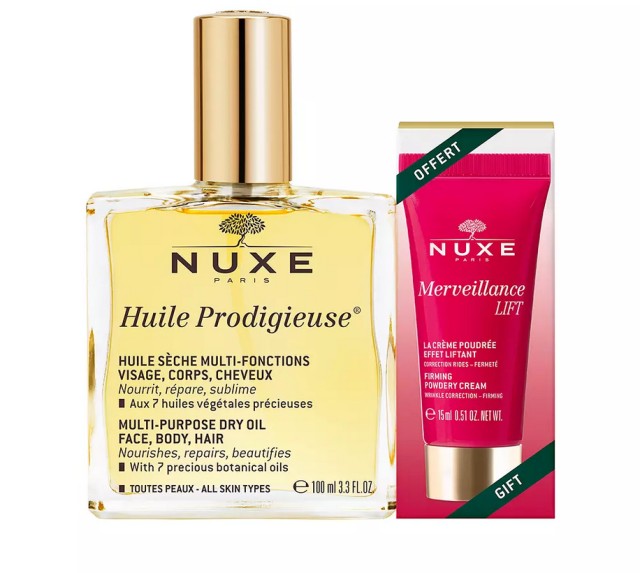 Nuxe Set Huile Prodigieuse Multi-Purpose Dry Oil for Face,Body & Hair 100ml + Δώρο Merveillance Lift Firming Powdery Cream 15ml