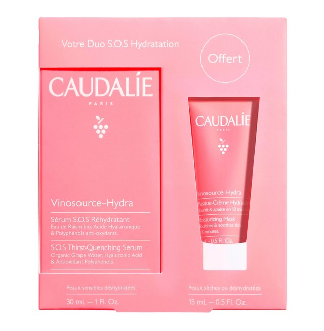 Caudalie Set Vinosource-Hydra S.O.S Thirst-Quenching Serum 30ml + Δώρο Vinosource-Hydra Moisturizing Mask 15ml