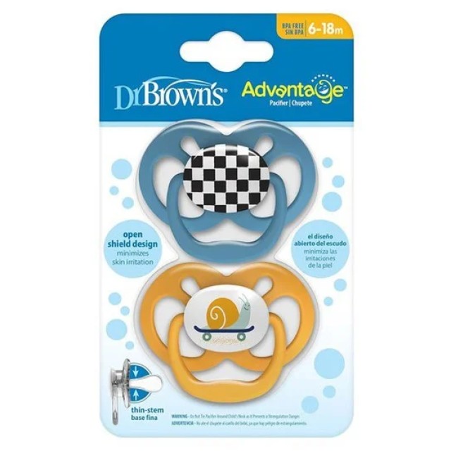 Dr. Brown's Πιπίλα Advantage αγόρι, επίπεδο 2, 6-18 μηνών (2 τεμ.)