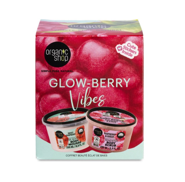 Organic Shop Glow-Berry Vibes Set Περιποίησης Σώματος με Raspberry & Sugar Body Scrub Απολεπιστικό Σώματος 250ml + Sweet Raspberry Body Mousse Κρέμα Σώματος 250ml