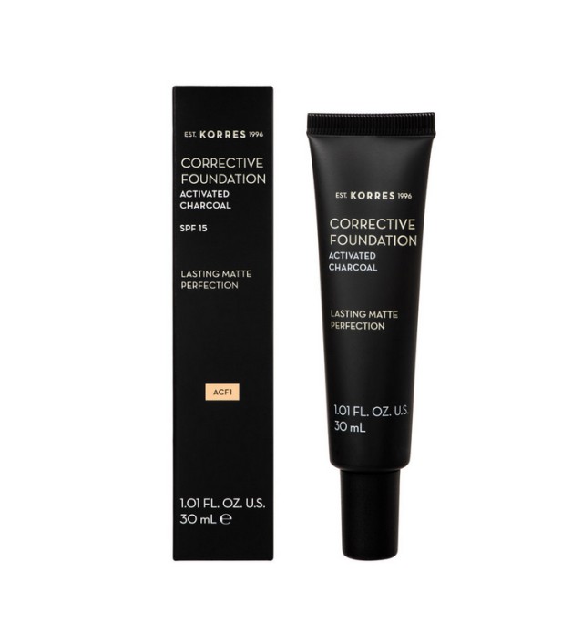 Korres Corrective Foundation SPF15 Activated Charcoal ACF1 Διορθωτικό Make-up με Ενεργό Άνθρακα 30ml