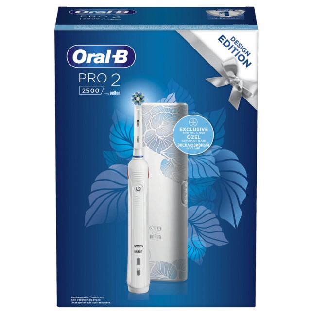 Oral-B Επαναφορτιζόμενη Ηλεκτρική Οδοντόβουρτσα Pro 2 2500 White Design Edition & Θήκη Ταξιδίου 1τμχ