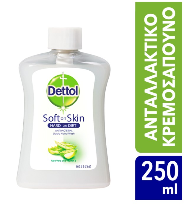 Dettol Soft on Skin Hard on Dirt Liquid Ανταλλακτικό Αντιβακτηριδιακό Υγρό Κρεμοσάπουνο με Aloe Vera and Vitamin E 250ml