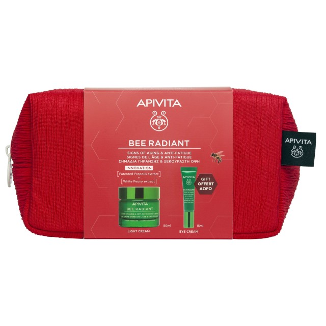 Apivita Bee Radiant Set με Κρέμα Ελαφριάς Υφής για Σημάδια Γήρανσης & Ξεκούραστη Όψη 50ml & Δώρο Κρέμα Ματιών για Σημάδια Γήρανσης & Ξεκούραστη Όψη 15ml & Νεσεσέρ