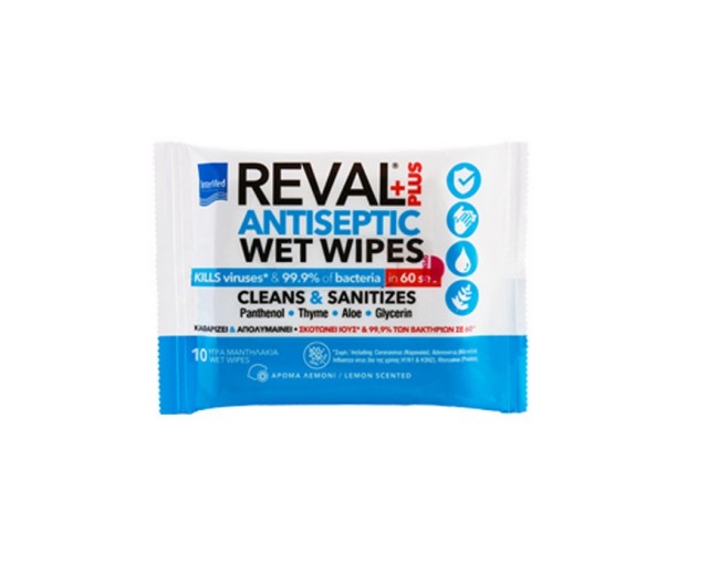 Intermed Reval Plus Antiseptic Wet Wipes Αντισηπτικά Μαντηλάκια Χεριών 10τμχ
