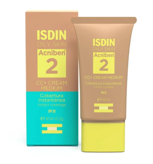 Isdin Oily Skin Acniben 2 CC+ Cream Medium Anti-Blemish Instant Coverage SPF30 40ml