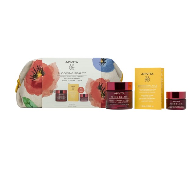 Apivita Set Blooming Beauty Wine Elixir Αντιρυτιδική Κρέμα για Σύσφιξη & Lifting 50ml Δώρο Beessential Oil Έλαιο Προσώπου Ημέρας Ενυδάτωσης 1.6ml & Wine Elixir Κρέμα Νύχτας για Ανανέωση & Lifting 15ml