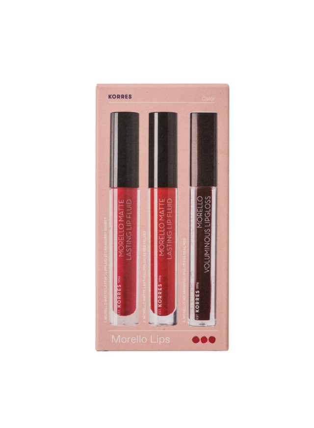 Korres Set Morrello Lips Matte 27 Cranberry Sorbet 3.4ml + Matte 53 Red Velvet 3.4ml + Lipgloss 54 Real Red 3.4ml -50%