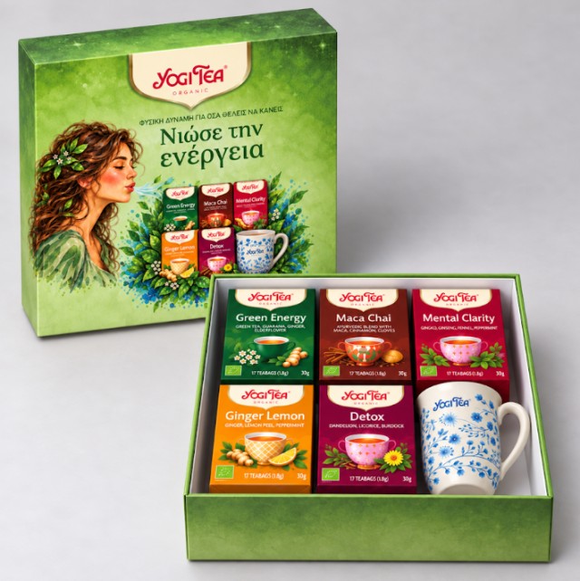 Yogi Tea Πακέτο για Ενέργεια - Σετ Δώρου 5 ροφήματα + Συλλεκτική κούπα