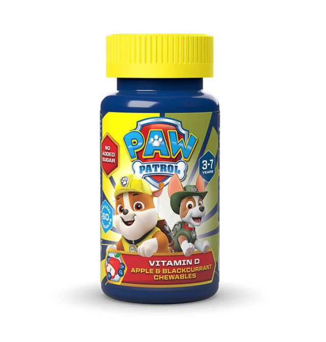 Paw Patrol Βιταμίνη D για Παιδιά Παιδική βιταμίνη 3-7 Ετών Μήλο & Φραγκοστάφυλο 60 μασώμενα δισκία