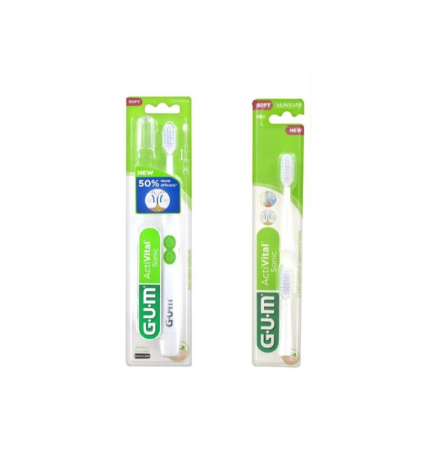 GUM Set Οδοντόβουρτσα Activital Sonic Power Soft 4100 Λευκό Χρώμα 1τμχ + Δώρο Κεφαλές Αντικατάστασης Οδοντόβουρτσας Activital Sonic Power Soft 4110 Λευκό  Χρώμα 2τμχ