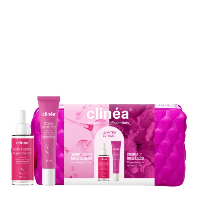 Clinea Limited Edition Gift Set Anti-Wrinkle Essentials Multi Peptide Super Charger Oρός Προσώπου 30ml Wrinkle InstaShrink Κρέμα Ματιών 15ml & Δώρο Νεσεσέρ