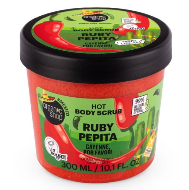 Organic Shop Travel Dream Ruby Pepita Hot Body Scrub Cayenne Por Favor Θερμό Απολεπιστικό Σώματος με Πιπέρι Καγιέν 300ml