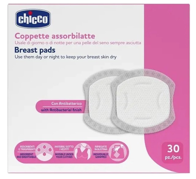 Chicco Antibacterial Breast Pads Αντιβακτηριακά Επιθέματα Στήθους με Κυψελωτή Υφή 30τμχ