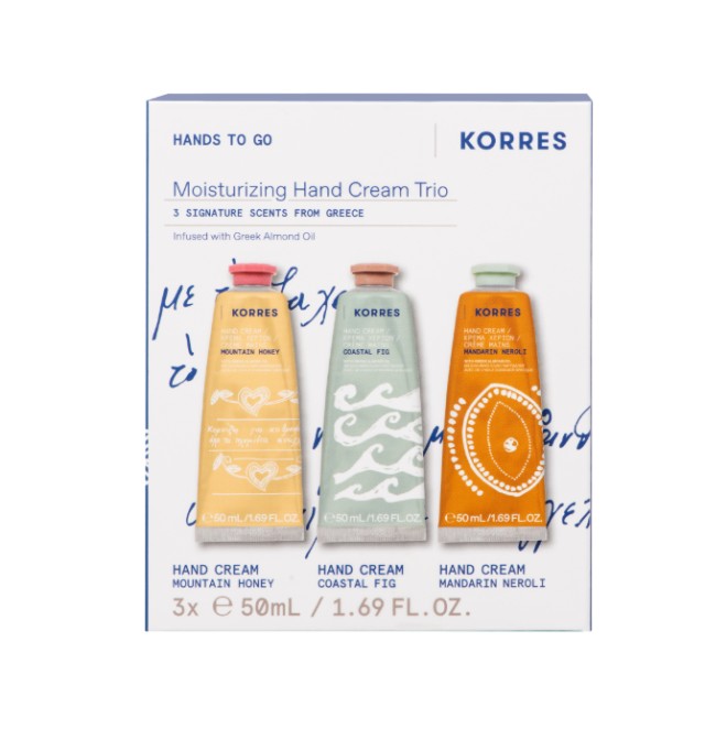 Korres Set Hands to Go Moisturizing Hand Cream Trio Kρέμες Χεριών Mountain Honey 50ml & Coastal Fig 50ml & Mandarin Neroli 50ml