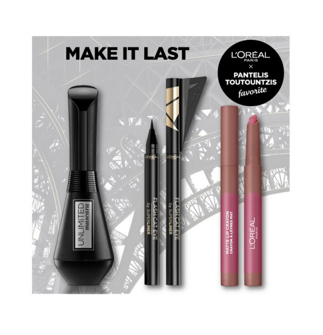 L'Oreal Paris Set Unlimited Bendable Mascara Black 7,4ml + L'oreal Paris Matte Lip Crayon 102 Caramel Blondie - Μολύβι Χειλιών 1,3gr + L'oreal Paris Superliner Flash Cat Eye