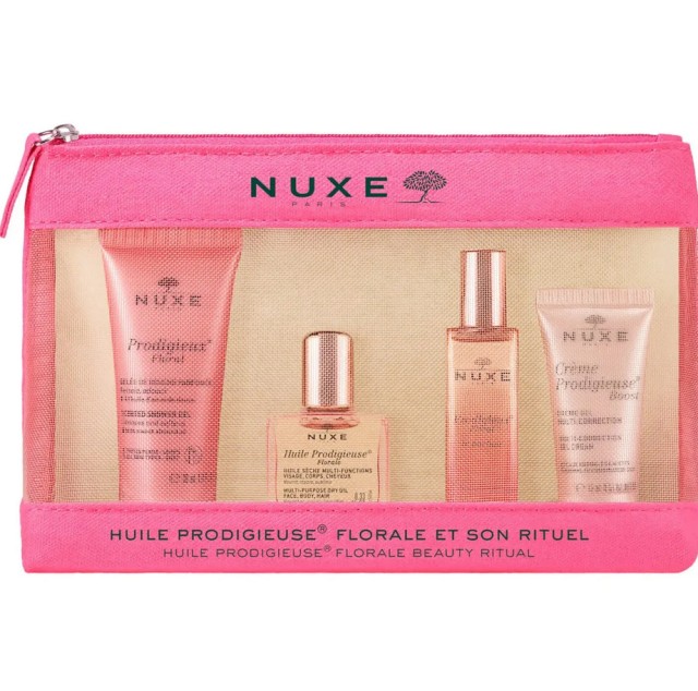 Nuxe Set Prodigieuse Florale Travel Kit Shower Gel 30ml + Multi-Purpose Dry Oil 10ml + Le Parfum Eau de Parfum 15ml + Multi-Correction Gel Cream 15ml + Νεσεσέρ 1τμχ