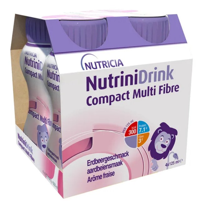 Nutricia NutriniDrink Compact Multi Fibre γεύση Φράουλα 4 x 125 ml