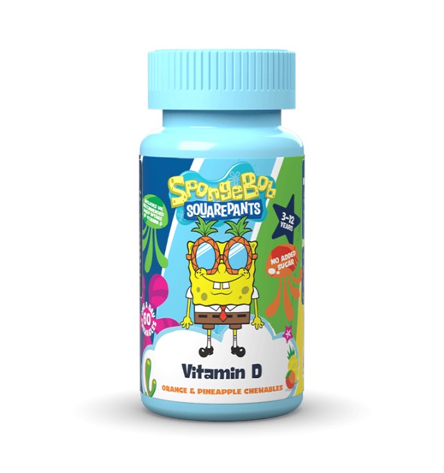 SpongeBob Βιταμίνη D Παιδική βιταμίνη 3-12 Ετών Πορτοκάλι & Ανανάς 60 Μασώμενα Δισκία