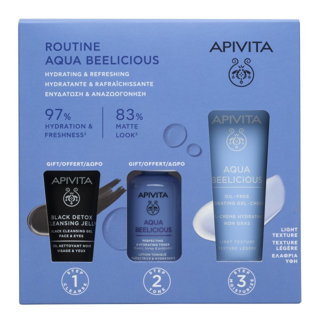 Apivita Set Αqua Beelicious με Αqua Beelicious Hydrating Gel-Cream Ενυδατική Κρέμα Ελαφριάς Υφής 40ml + Δώρο Αqua Beelicious Hydrating Toner 50ml + Black Dettox Gel Καθαρισμού 15ml