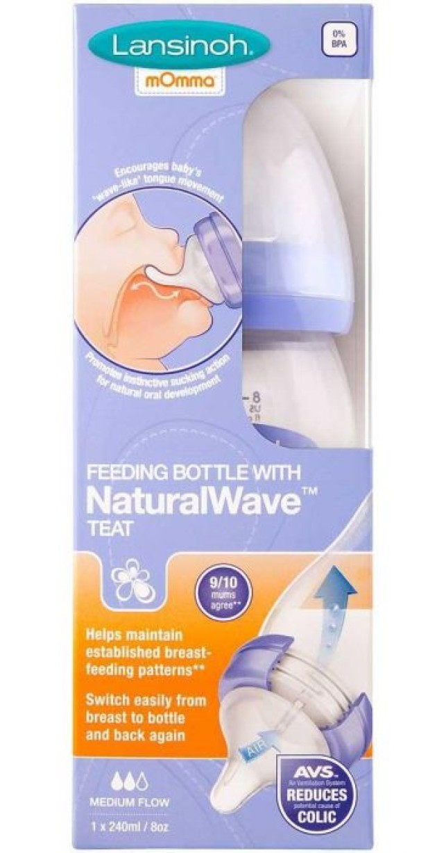 Lansinoh Feeding Bottle with NaturalWave Teat Medium Flow 240ml